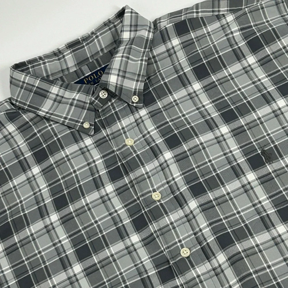 Polo Ralph Lauren Performance Shirt Mens 2XB Gray Plaid Long Sleeve Button Down
